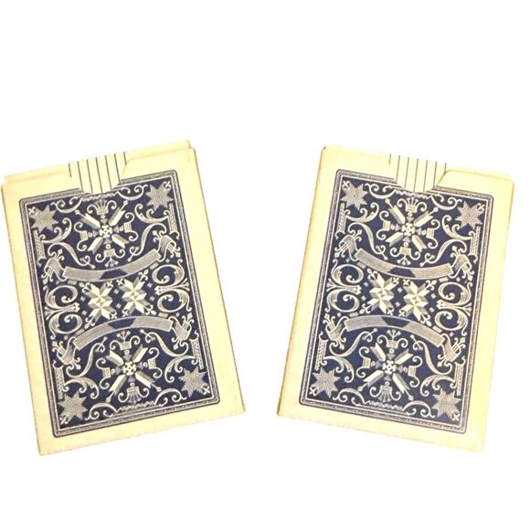 Pair (2 sets) VTG Walgreens Stud Pinochle Playing Cards Linen Finish Blue - Picture 2 of 2